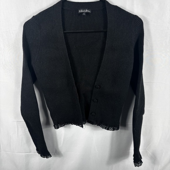 For Love & Lemons Nina Ribbed Lace-Trim Cropped Cardigan - Picture 5 of 6